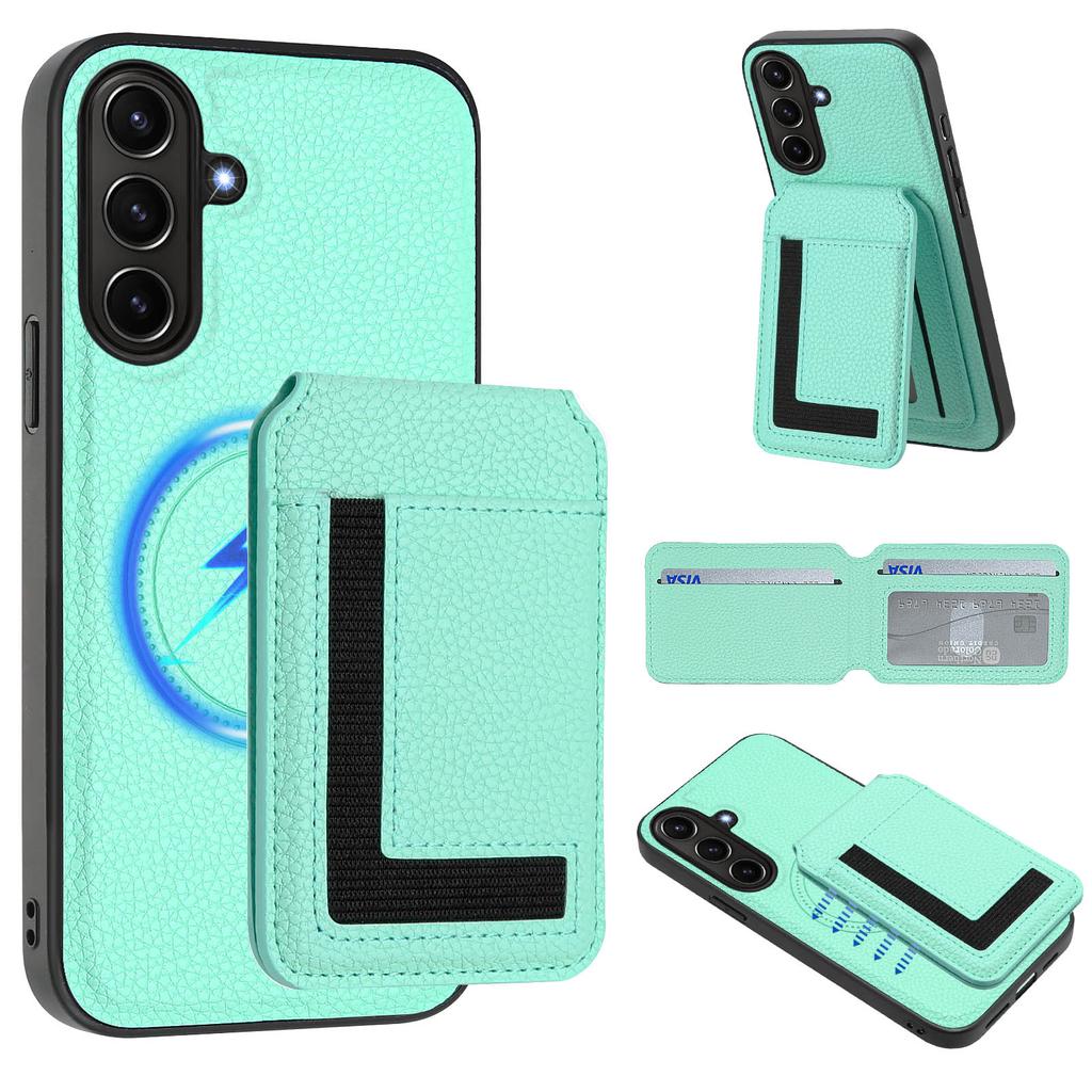 Leder-Kartensteckplatz, abnehmbare magnetische Stoßstangen-Telefonhülle für Samsung A06 A16 A15 A14 A55, Xiaomi 14T, Redmi 14C, Honor Moto, weiche Silikon-Ständerrückseite