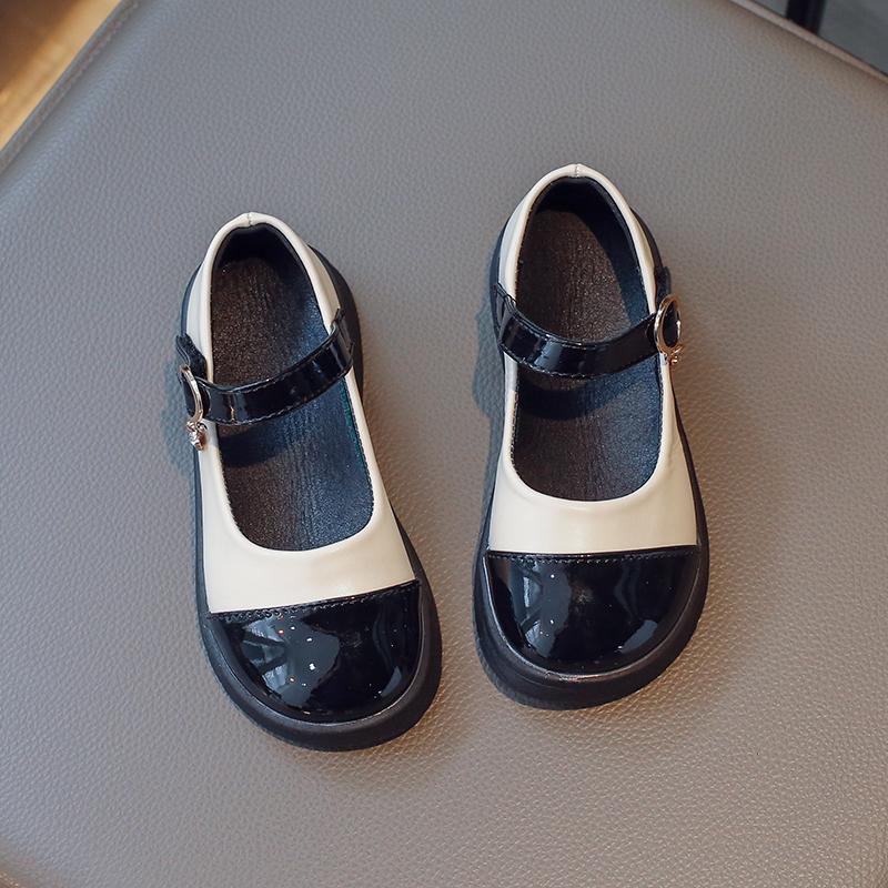 Girls Flat Shoes Round Toes Sweet Kids Leather Shoes Non-slip Soft Sole 2025 New Children Princess Shoes Ins Trendy Comfort PU