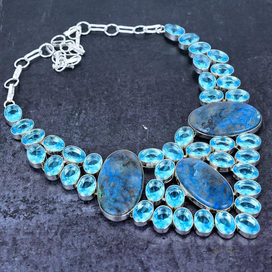 Shattuckite, Topaz Gemstone 925 Sterling Silver Jewelry Necklace 18" H6g10