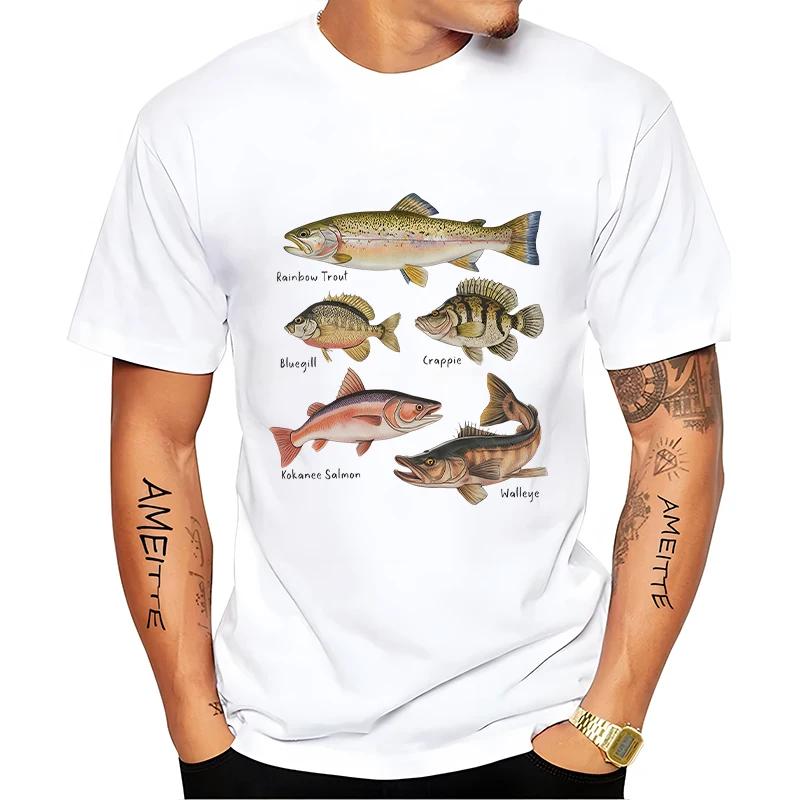 Summer Men T Shirt Street Style Retro Hiphop Fish Cartoon Short Sleeved T-shirt Men Women Top Fisherman Vintage Oversize T Shirt