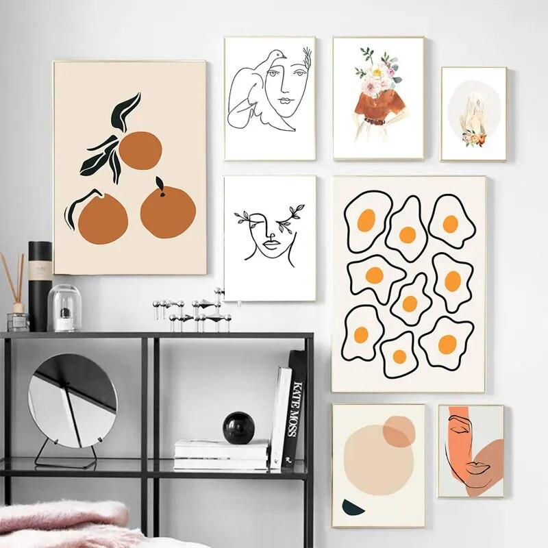 

Абстрактные геометрические девушки с листьями, винтажная настенная живопись, скандинавские постеры и принты, настенное искусство для гостиной