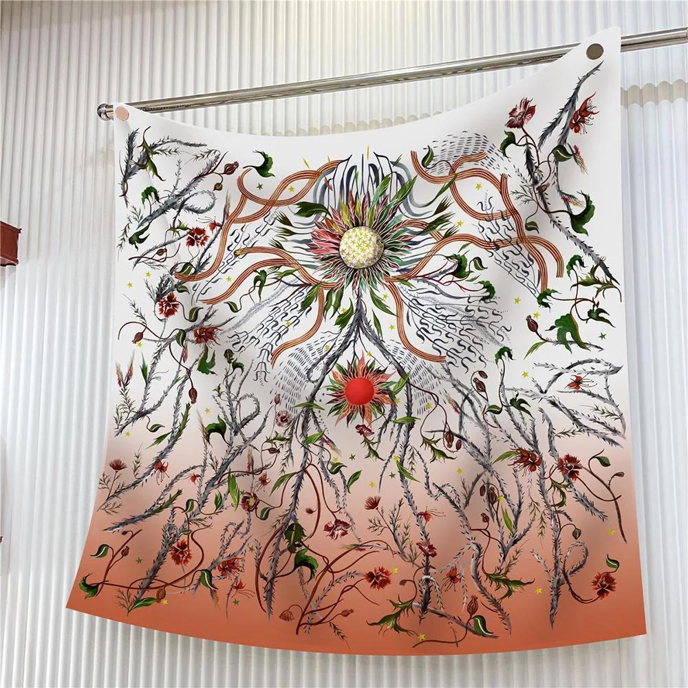 New Flower Designer Scarves Twill Silk Large Square Scarf Women Travel Shawl Headscarf 90Cm Luxury 90Cm High-Quality 90cm
