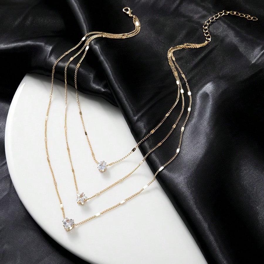 

1 Unit Ladies Tiered Crystal Necklace: Elegant Heart Chain And Star Chain, Ideal For Festival Celebrations, Formal Events Wear
