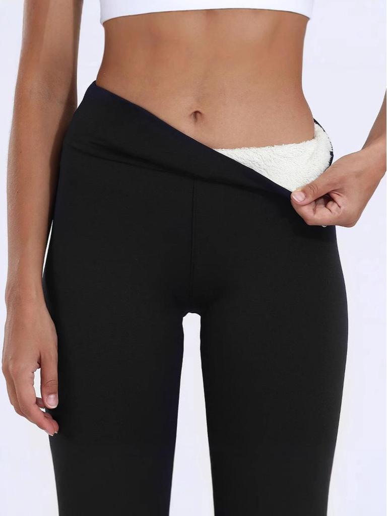 Women's High-Waisted Plus Velvet Lamb Fleece Leggings - Thickened, Plain, Warm, Autumn/Winter