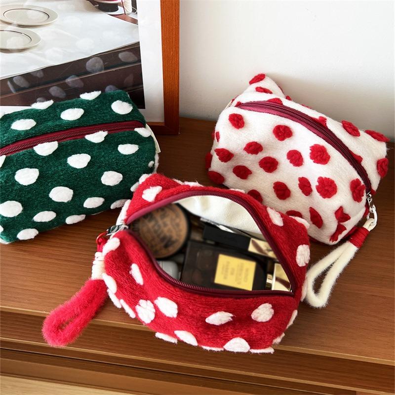 Christmas Style Makeup Bag Dot Cosmetic Pouch with Handle Gift for Women Large Capacity Travel Toiletry Wristlet Purse Organizer