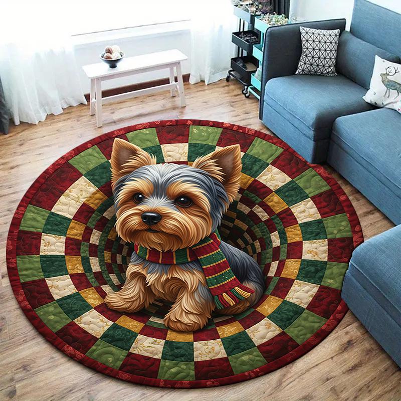 The puppy on the carpet Round Area Rug,Carpet Rug for Living Room Bedroom Sofa Playroom Decor,Non-slip Floor Mat