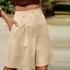 Dambyxor Casual Lösa Strandbyxor Enfärgade Lösa Hög midja Casual Femtedelsbyxor Med Fickor
