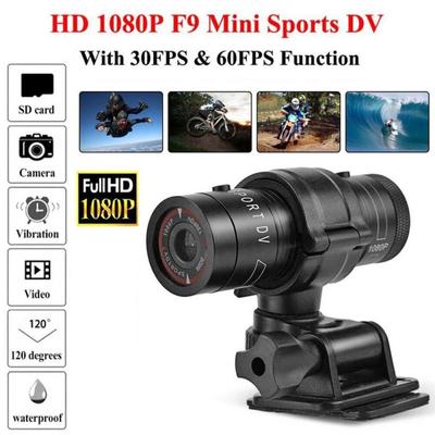 F9 Küçük Aksiyon Kamerası HD 1080p Su Geçirmez Mini Açık Hava Bisiklet Motosiklet Kaskı Spor Aksiyon Kamerası