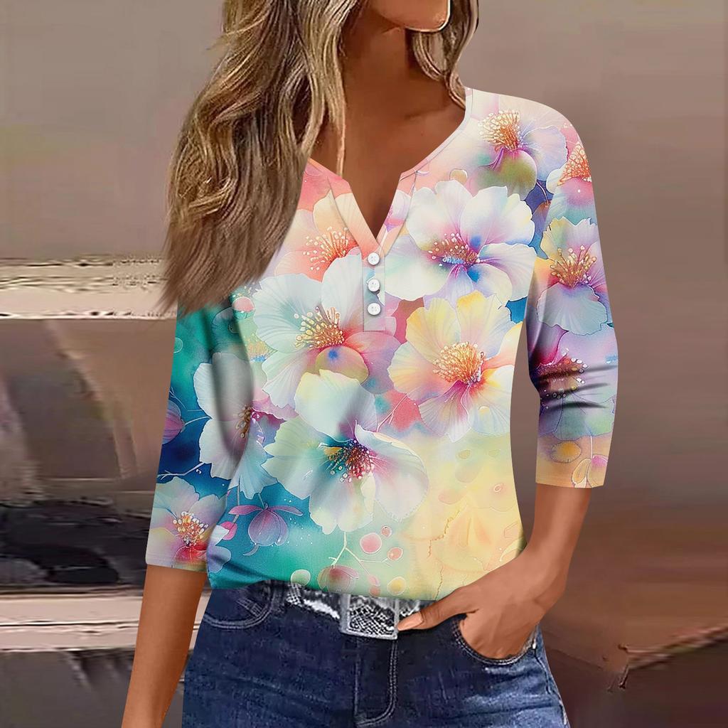 Damen 3/4-Ärmel Shirts Grafik-T-Shirts Shirts Lässige Basic-Tops Pullover