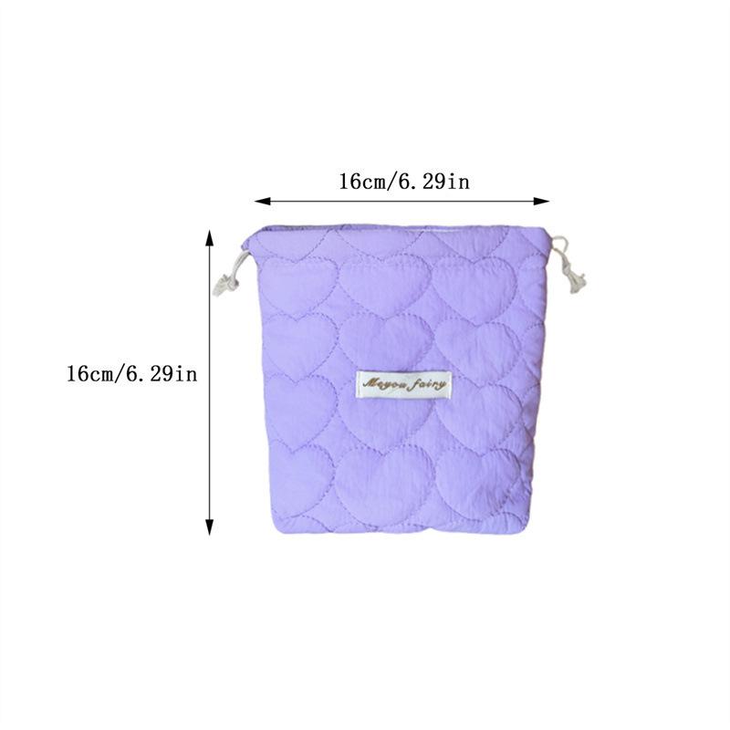 Korean Style Heart Quilted Drawstring Cosmetic Bag - Dustproof, Padded, Perfect for Travel.