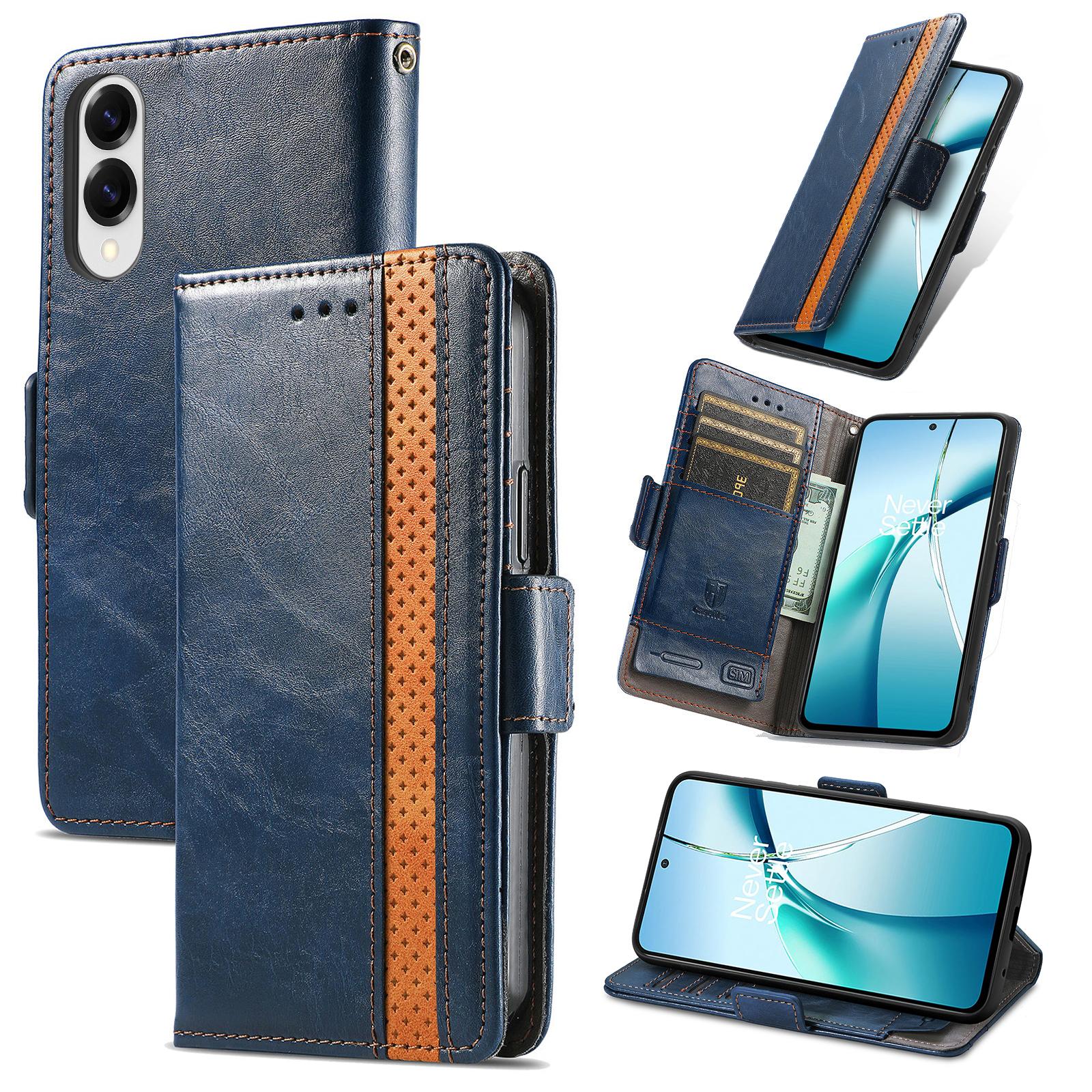 

For Samsung Galaxy S25 Edge Case CASENEO 002 Series RFID Blocking Leather Wallet Stand Phone Cover Dark Blue