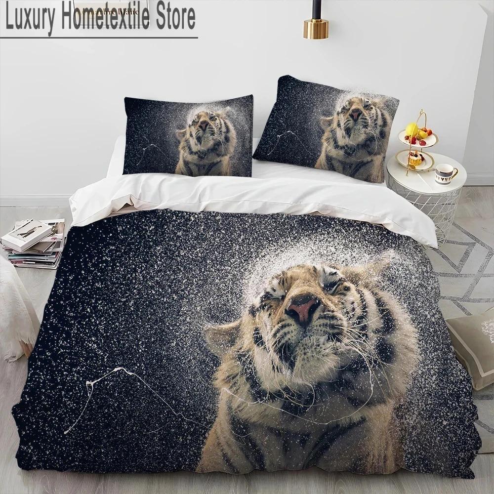 3D Tiger Leopard Wolf Animal Luxury Comforter Bedding Set,Duvet Cover Bed Set Quilt Cover Pillowcase,King Queen Size Bedding Set