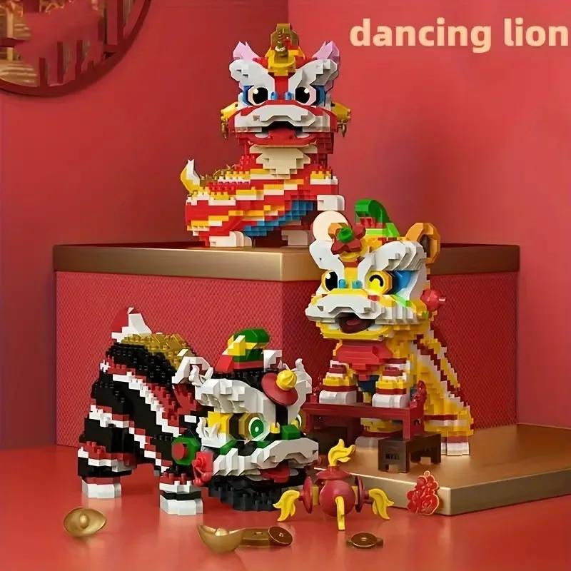 Micro-Baustein-Set Traditioneller Chinesischer Löwentanz 3D-Modell Miniatur Kulturelle Darstellung Konstruktionsspielzeug Chinesisches Neujahr