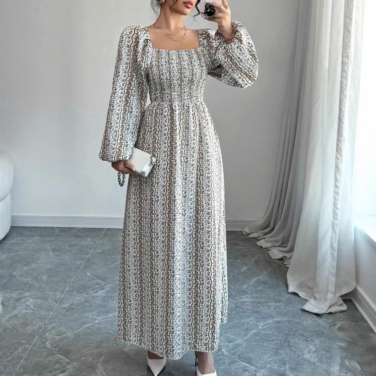 spring autumn women's Party Evening Dress Fashion A-Line Casual loose lantern sleeve floral printed elegant Maxi bodycon dresses