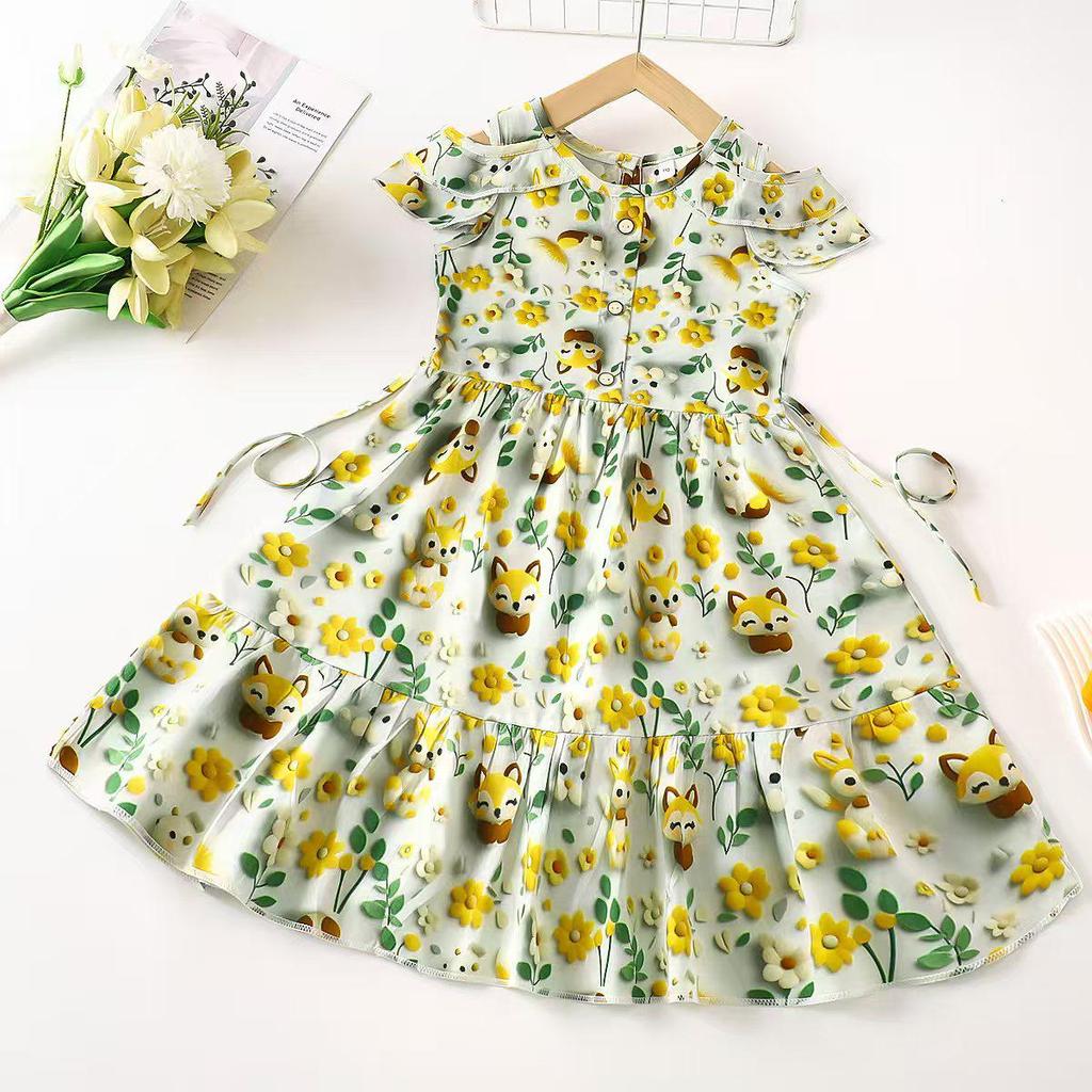 Kids' Summer Cotton Silk Off-the-Shoulder Princess Dress - Korean Style Nightgown