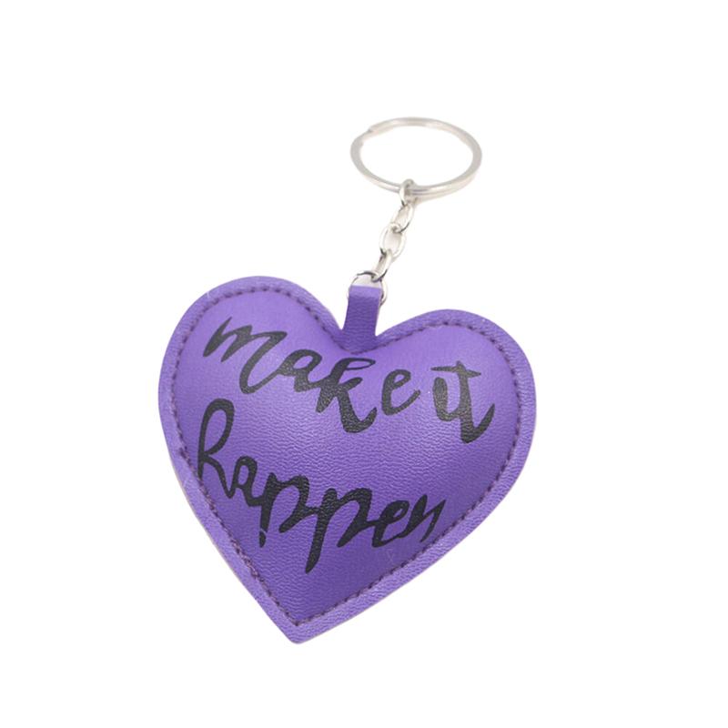 Make It Happen Lovely Heart Shaped Keyring Cute Red Peach Love Key Holder Exquisite Pu Leather Keychains Birthday Jewelry Gift