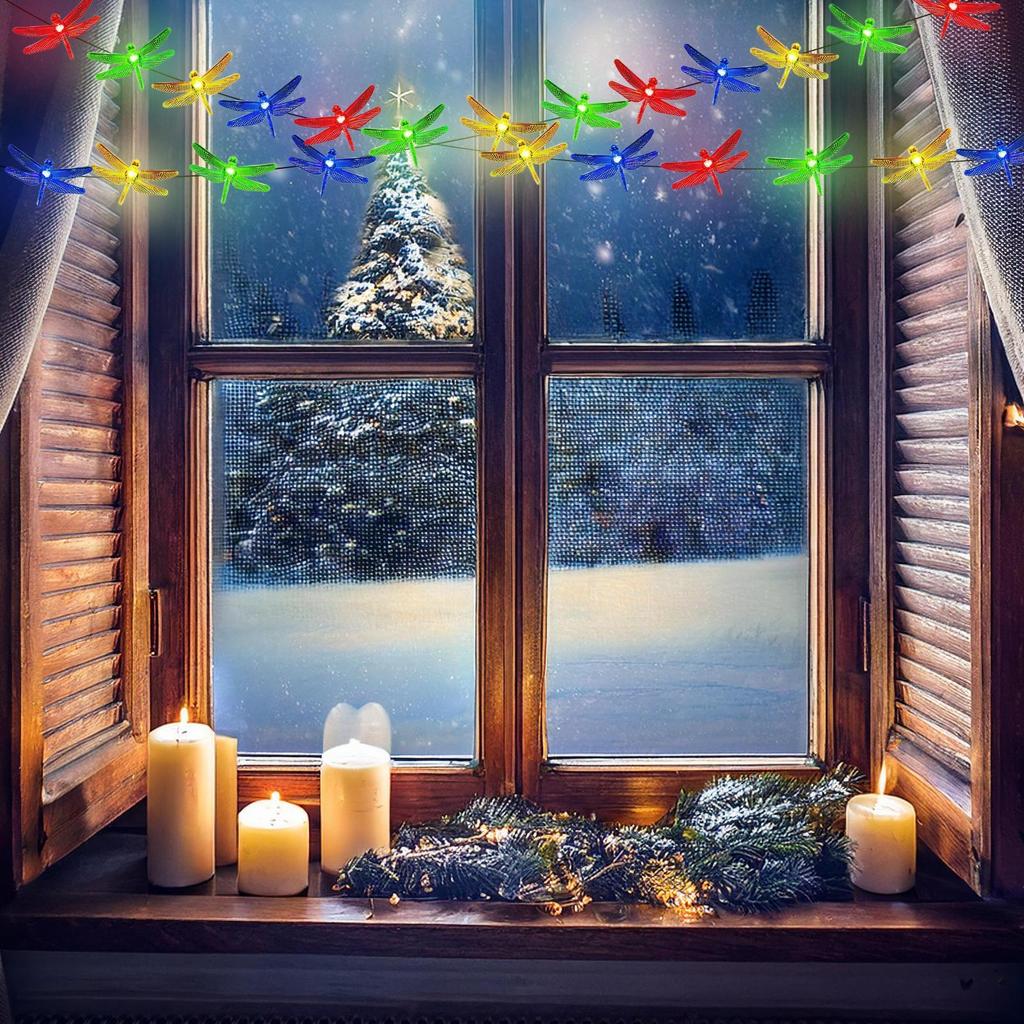 Solar String Lights Outdoor Solar Operated String Lights Outdoor Dragonfly Decoration Illumination Dusk-to-Dawn Fairy Lamp For