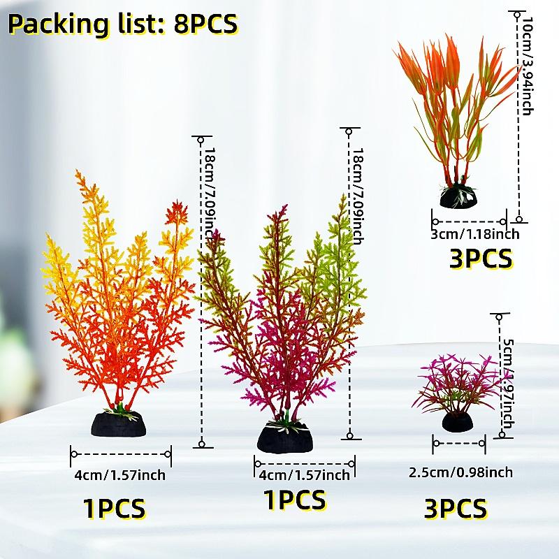 2/8PCS Artificial Plants Set - Durable PE Material Aquarium Plants , Perfect for Home & Office Fish Tanks