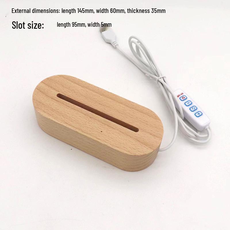 Wooden LED Acrylic Night Light Base - DIY Round Luminous Stand