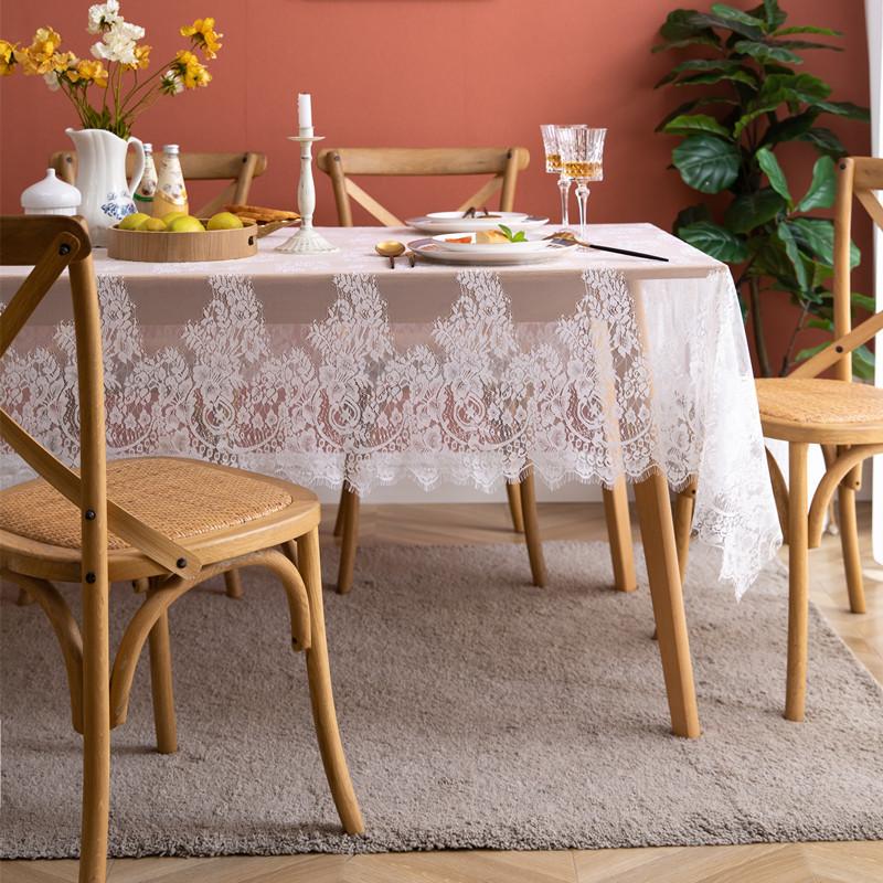 French Pastoral White Lace Nylon Hollowed Out Photo Eyelashes Rose Coffee Table Tablecloth Dining Table Cloth Wedding Decoration