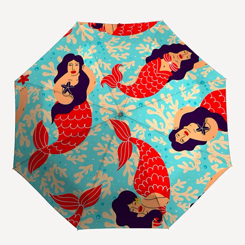 

1PC Mermaids Ocean Automatic Folding Umbrella Automatic Open/Close, Automatic Folding, 8-Rib Durable Frame, Portable Travel Umbrella 741