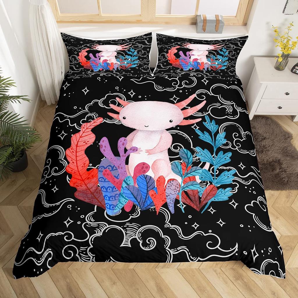 Cute Axolotl Duvet Cover Sets For Kids Boys Girls Lightweight Bedding Sets Cartoon Salamander Bedding Set Bedroom Decor No Quilt