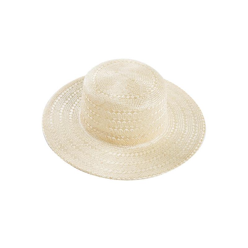 Spring and Summer New Elegant Hand-woven Retro Rhombus Pattern Sisal Flat Top Straw Hat Outdoor Sunscreen Shading Internet Celebrity Straw Hat