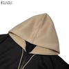 ZANZEA Women Long Sleeve Casual Patchwork Long Hooded Sweatshirts