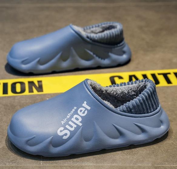 Fashion Fully covered EVA waterproof cotton slippers with black and white stripes and heels for outdoor casual cotton shoes