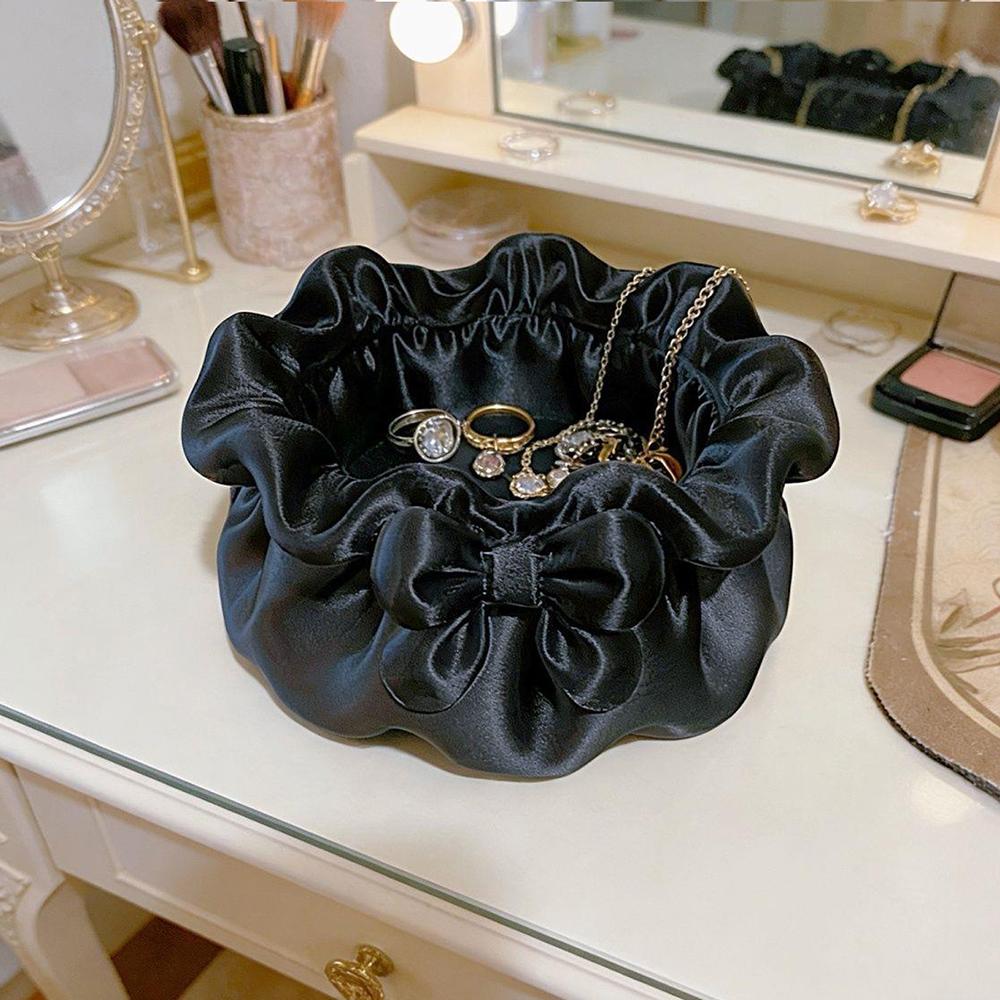 INS Lolita-style Princess Dress Makeup Brush Pen Holder Bow-shaped 3D Printing Storage TrayDesktop Cosmetic Jewelry Storage Box чёрный