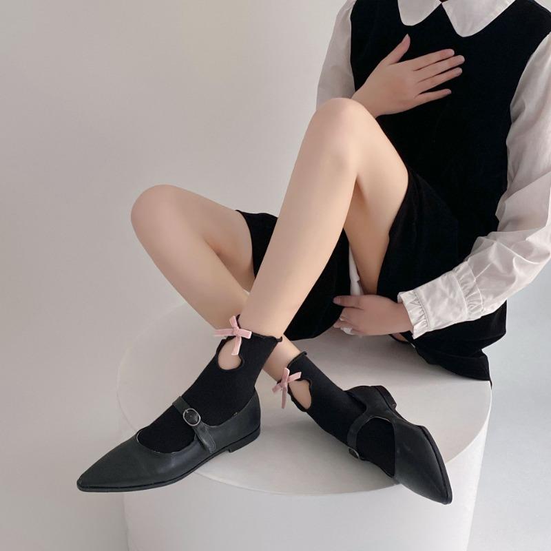 

Женские весенне-летние носки-гольфы с кружевом и бантом 1 pair розовый/чёрный