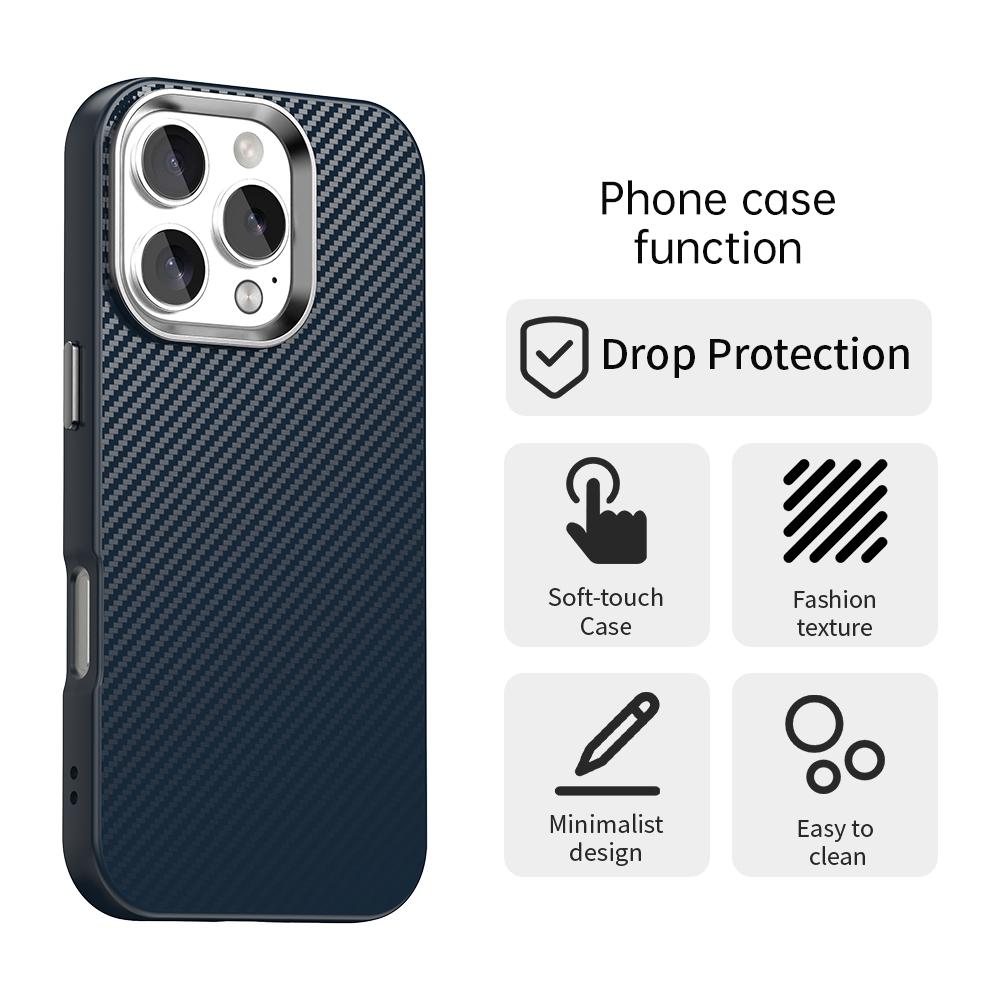 

For iPhone 16 Pro Case Cell Phone Hybrid Back Cover Carbon Fiber Texture Brown