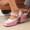 Square head thick-soled thick-heeled super-high-heeled women's single shoes patent leather Brock burning flowers spell spring and autumn Lolita