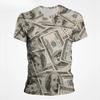 Summer Men's Round Neck Short Sleeved T-shirt Comfortable Fashionable Breathable Sweat Absorbing Money Pattern 3D Printed Loose Large T-shirt