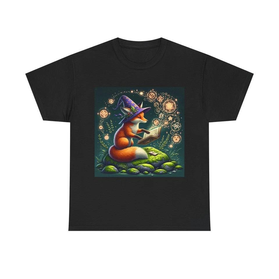 Unisex Adult T Shirt Whimsical Fox Wizard Hat Art 2XL