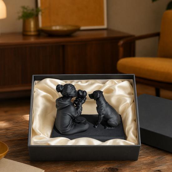 3D Printed Dog And Owner Sculpture Dog And Owner Statue Desktop Animal Figurine