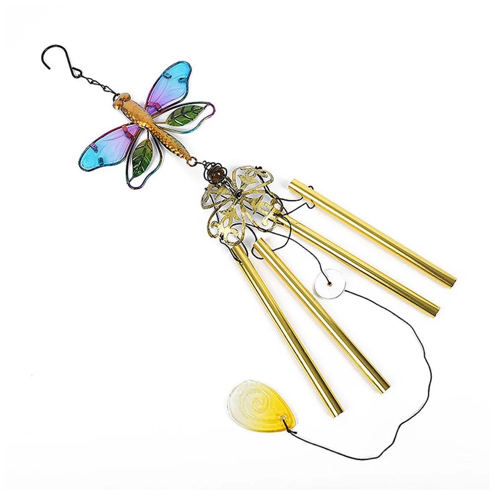 Vibrant Butterfly Metal & Stained Glass Wind Chime Hummingbirds Dragonflies AluminumTube Art Hanging Bells for Home Garden Decor