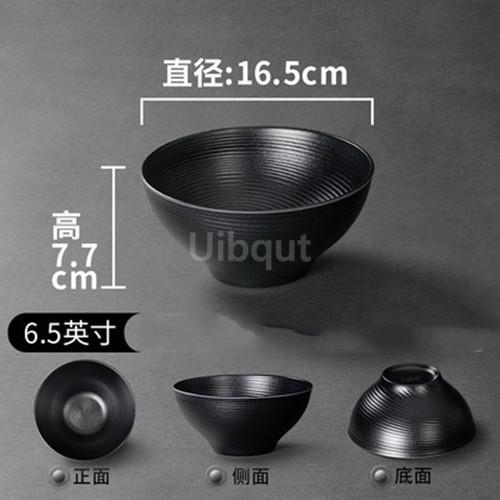Black Melamine Tableware Black Matte Stripe Ramen Bowl Plastic Household Rice Noodle Salad Bowl Kitchen Dumpling Ramen Bowl Set