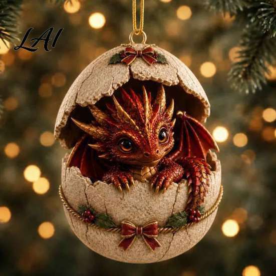 Lightweight Wall Hanging Decor Baby Dragon And Egg Christmas Ornament 2D Flat Acrylic Tree Pendant for Holiday Party Decoration Fantasy Xmas