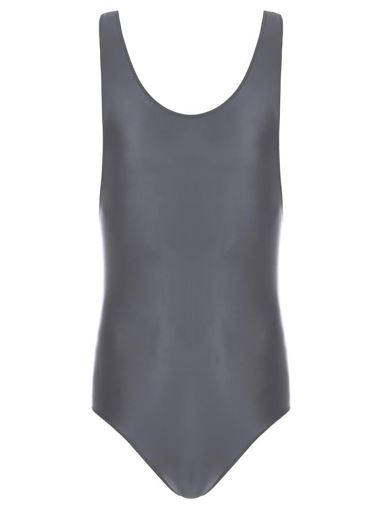 Mens Glossy U Neck Bodysuit Sleeveless Stretchy Leotard Wrestling Singlet Swim Sportswear