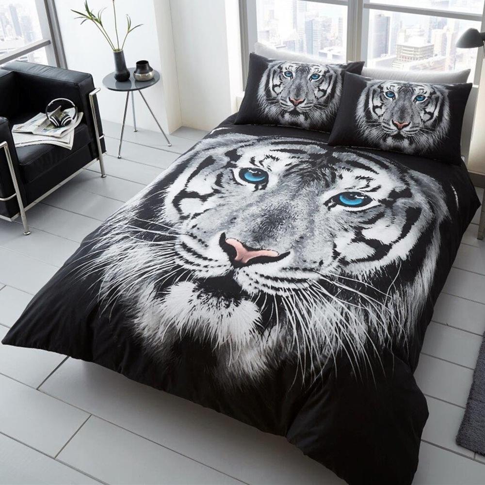 Tiger Duvet Cover Set King Size 3D White Tiger Bedding Sets Wild Animals Pattern Comforter Cover Set For Boys Girls Quilt Cover