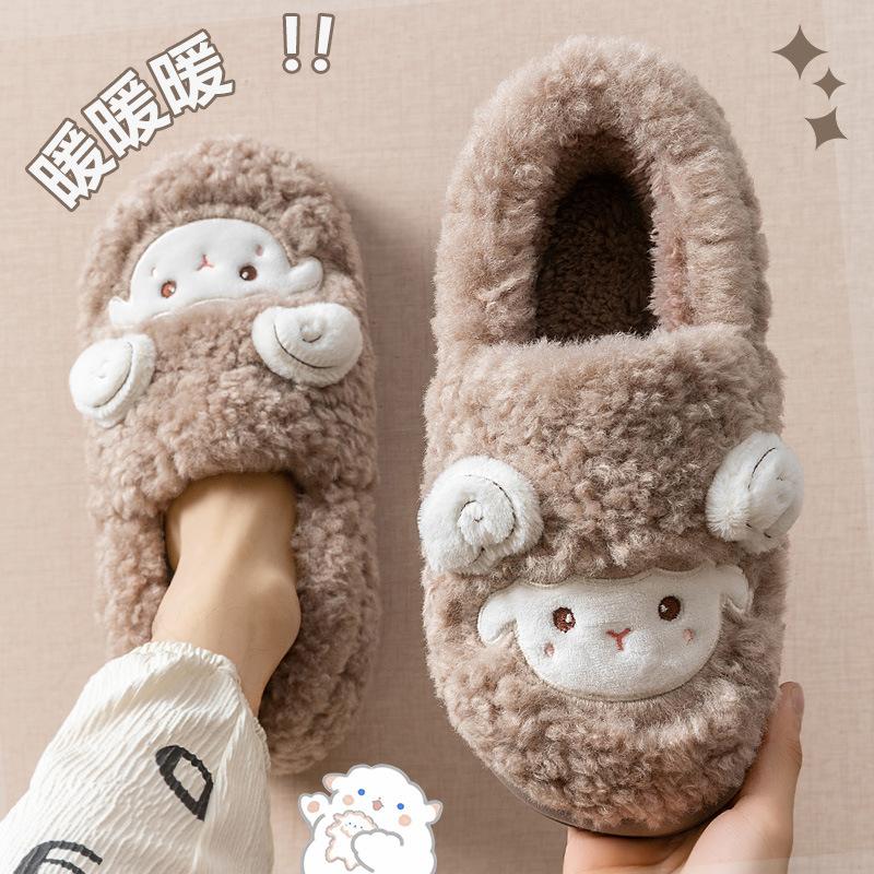 Cotton Slippers Women's Winter Indoor Home Fleece Thermal Bag Heel Plush Cotton Shoes Women's