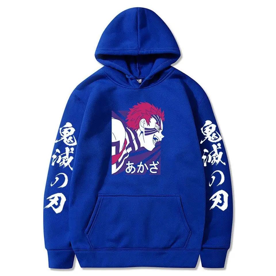 Tegneserie Demon Slayer hettegensere Japansk anime Kimetsu No Yaiba Harajuku Akaza sweatshirts Oversized vinterhettegensere