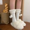 Plush Balls Winter Socks Women Lace Up Mid-Calf Tube Sock Fashion Woolen Lolita Socks  Women