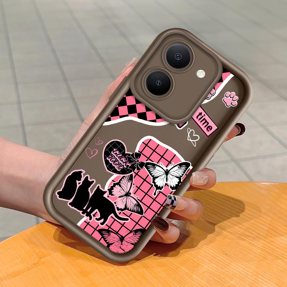 Soft Silicone Square Ladder Printing Pattern Phone Casing Full Cover Camera Shockproof Protection Rubber Case for Vivo