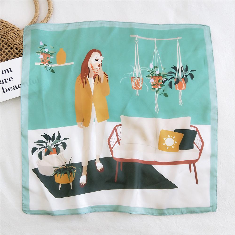 53cm Silk Square Scarf for Women: Elegant Korean Design for Spring, Summer, Autumn - Fashionable Digital Print Headscarf