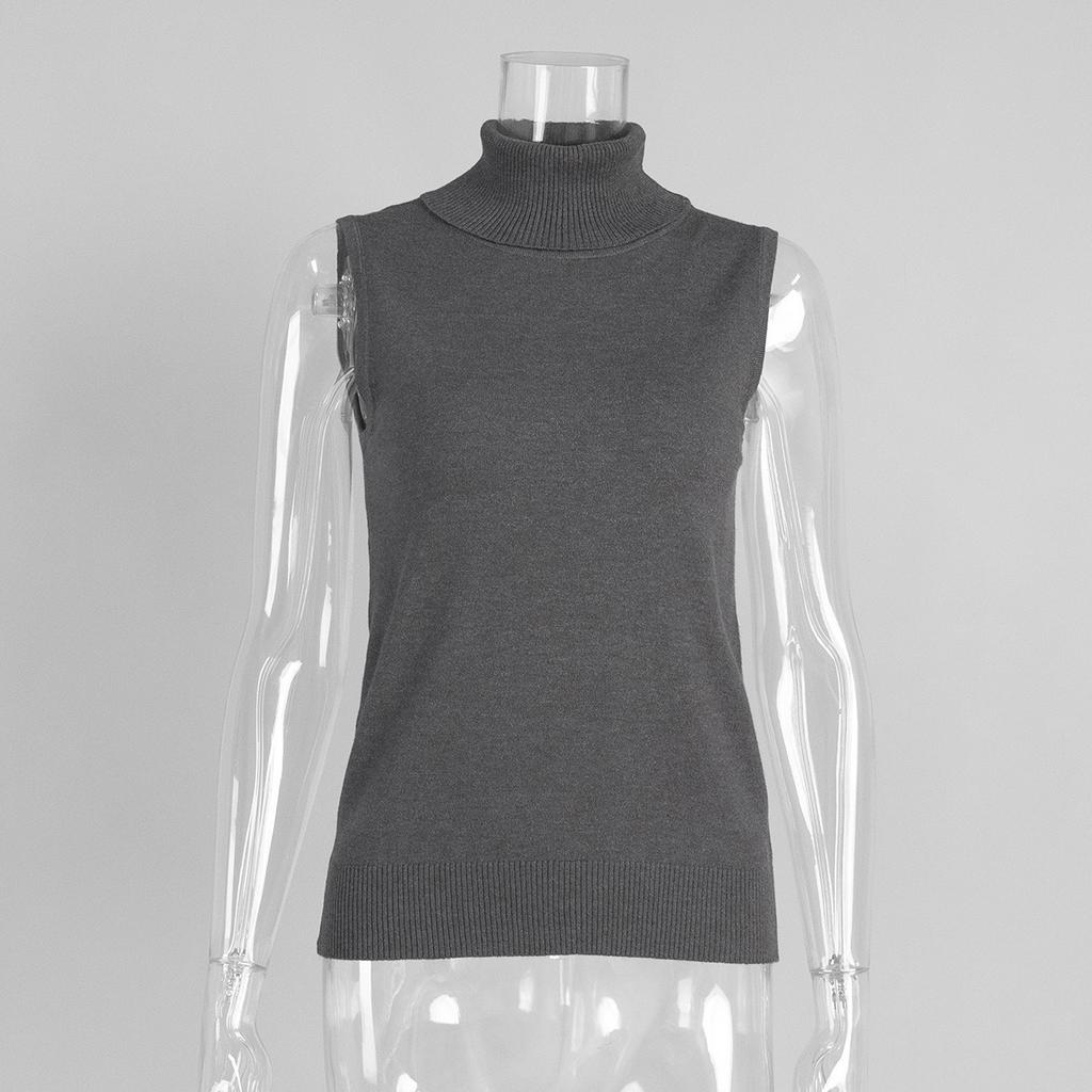 Fall New Women's Sleeveless Knit Tank Top, Simple High Neck Knit Vest Top for Women, European & American Style