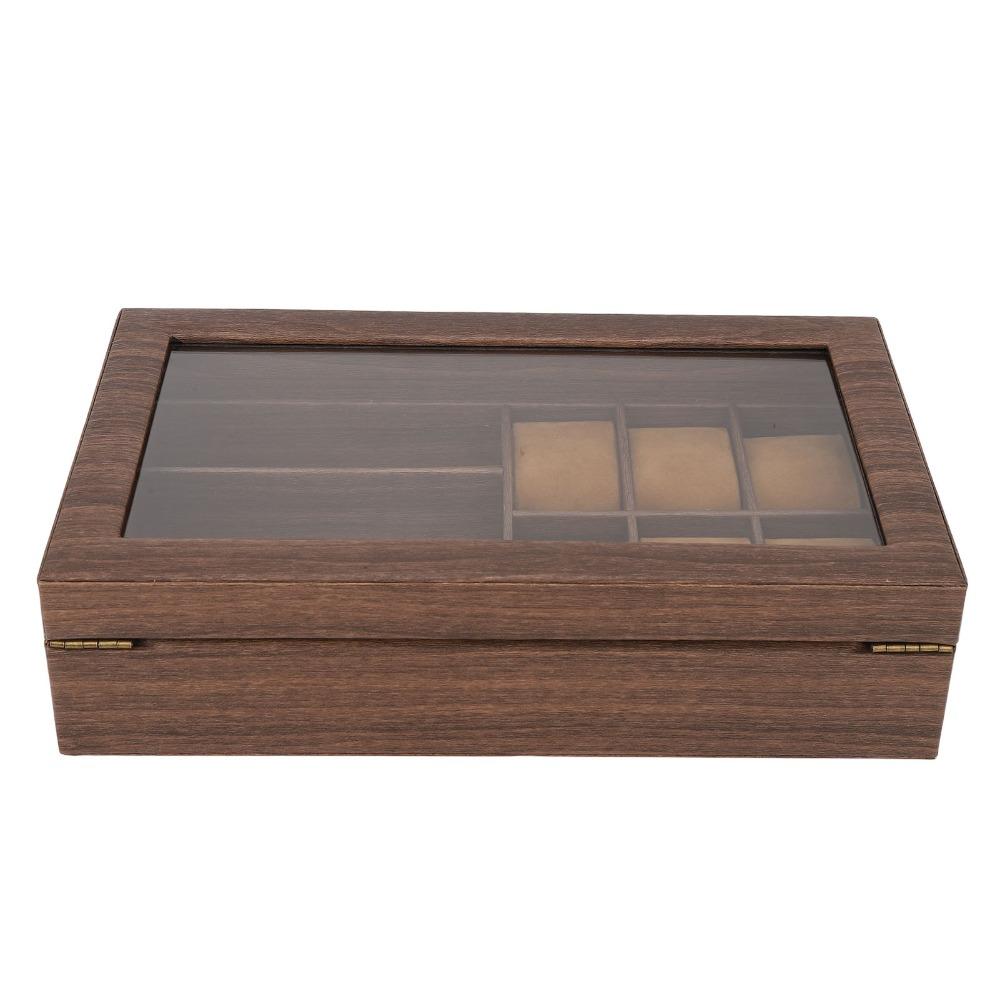 Black Walnut Wooden Watch Box PU Leather Watch Glasses Display Box  Office Use