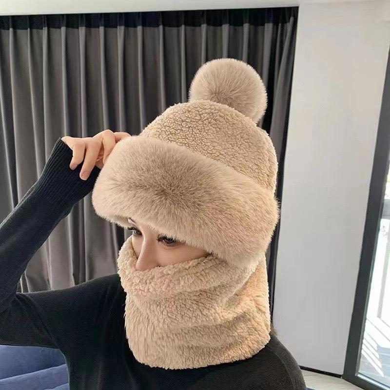 NORTHWOOD Winter Women's Beanies Hat with Plush Thickened Cycling Windproof Proof Scarf Mask Integrated Warm Ear Protection Hat