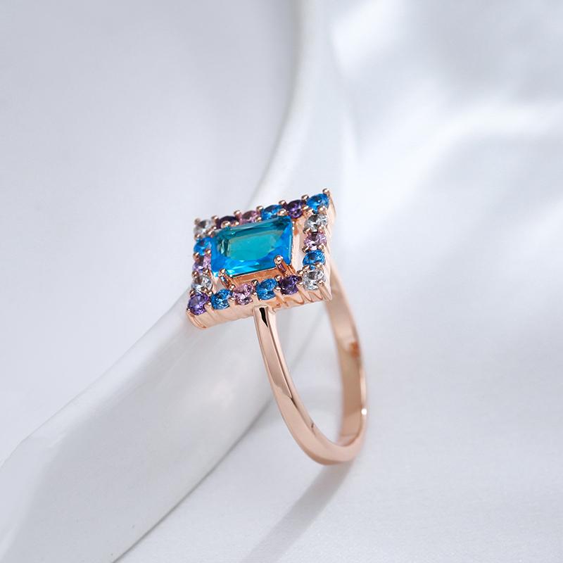 Kienl Neuer quadratischer Ring in Roségoldfarbe für Damen mit blauem natürlichem Zirkon, ethnischer Brautring, hochwertiger täglicher Schmuck, Geschenke